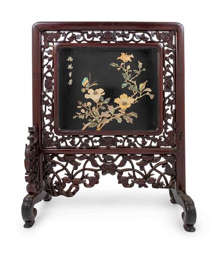 A Mother-of-Pearl Inlaid Rosewood Table Screen
Height 24 3/4 in., 63 cm. 