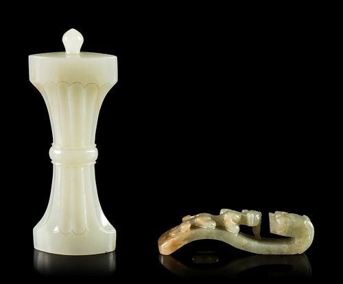Two Carved Jade Jewelry
Length of longer 4 3/4 in., 12 cm.