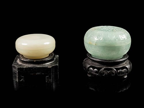Two Jade Seal Paste Covered BoxesDiam of largest 2 3/4 in., 7 cm.