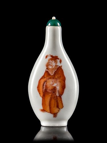 An Iron Red Decorated 'Zhong Kui' Porcelain Snuff Bottle Height 3 in.,7.6 cm.