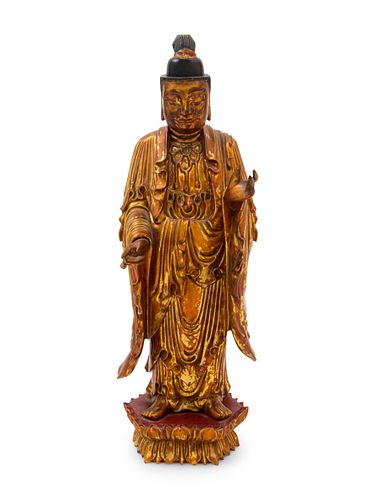 A Gilt Lacquered Wood Figure of BuddhaHeight 13 1/4 in., 33.5 cm. 