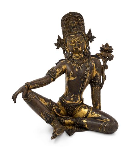 A Parcel-Gilt Bronze Figure of Indra Height 10 in., 25 cm.