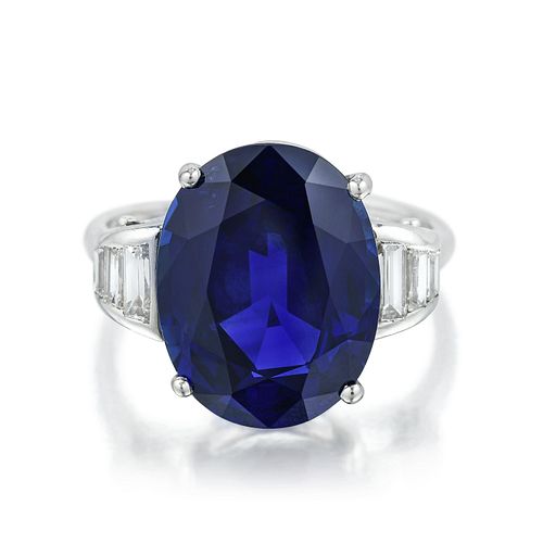 7.59-Carat Unheated Sapphire and Diamond Ring