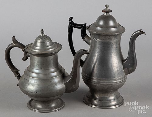 Two American pewter coffee pots, 19th c.