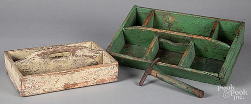 Two painted utensil trays, etc.