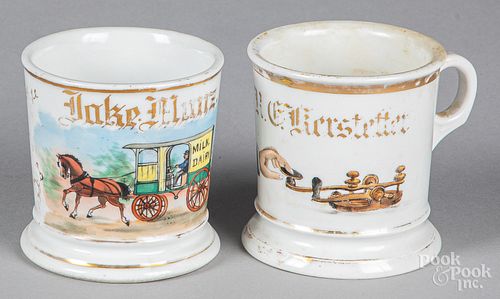 Two porcelain occupational shaving mugs