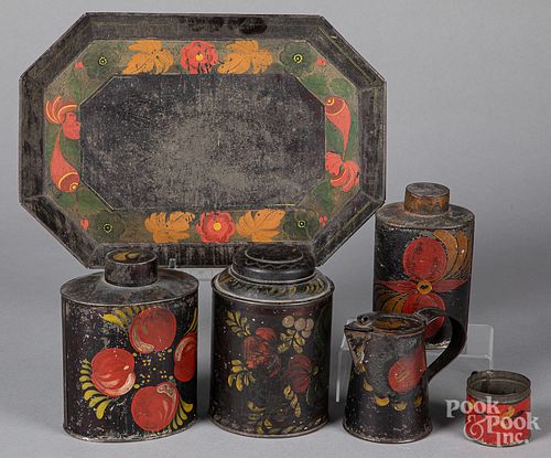 Six pieces of toleware, 19th c.