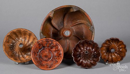 Five redware molds, 19th c.