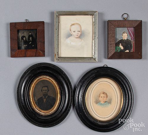 Five miniature portraits and early photographs