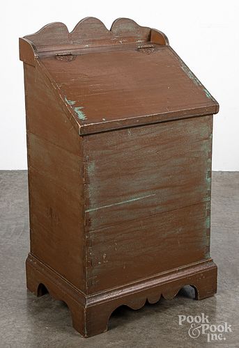 Painted poplar fall front bin, dated 1912