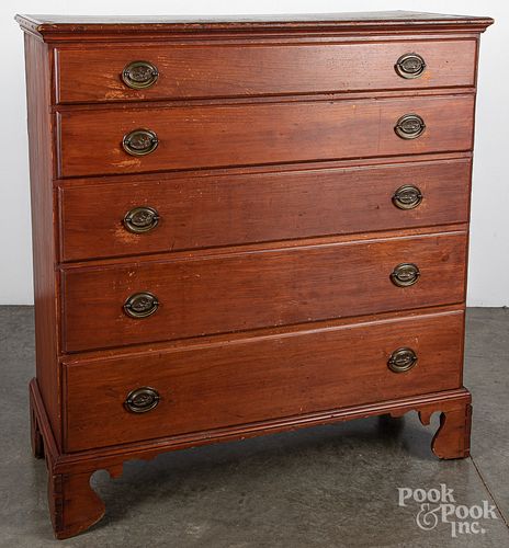 New England Chippendale pine semi-tall chest