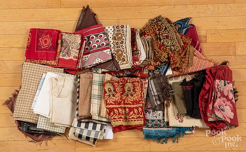 Large group of linen, silk, and cotton kerchiefs