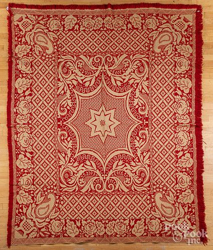 Pennsylvania red and white Jacquard coverlet