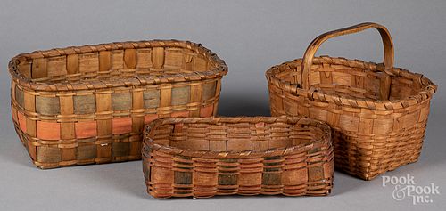 Three Woodlands painted baskets