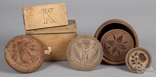 Five carved butter prints, 19th c.