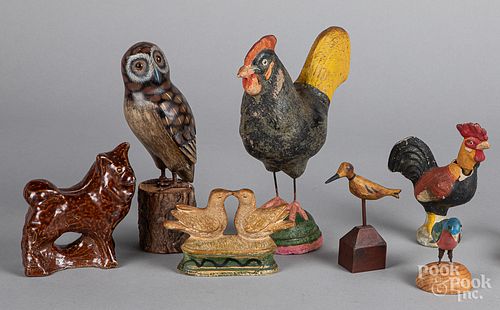 Seven pottery and carved wood animals