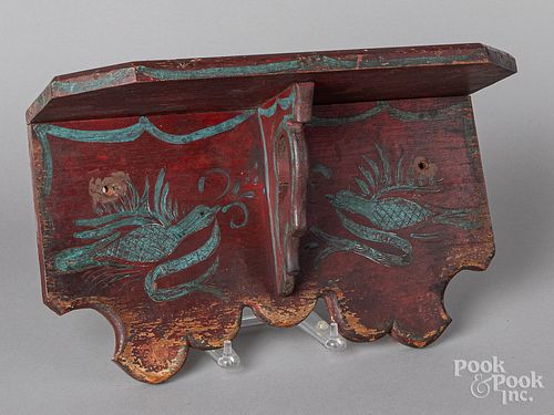 Carved and painted walnut shelf, late 19th c.