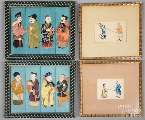 Pair of Oriental silk work pictures, etc.