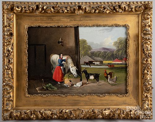 English oil on canvas stable scene, late 19th c.