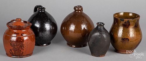 Five pieces of American redware, 19th c.