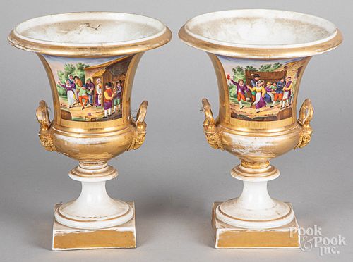 Pair of Paris porcelain urns, 19th c.