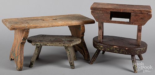 Four wooden foot stools, 19th c.