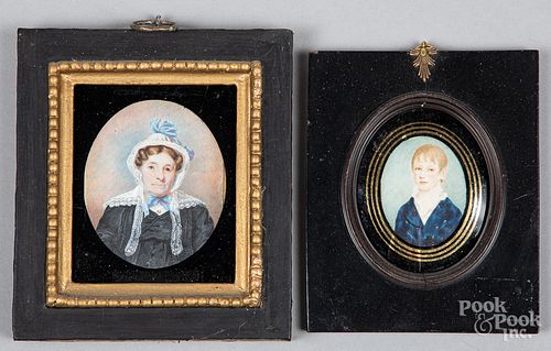 Two miniature watercolor portraits