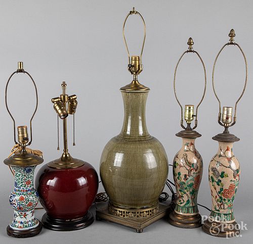 Five Chinese porcelain table lamps
