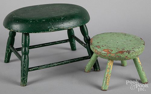 Two painted pine footstools, 19th c.