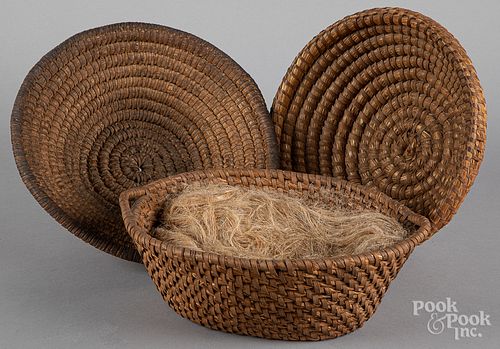Three rye straw baskets, 19th c.
