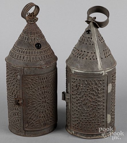 Two punched tin carry lanterns, 19th c.