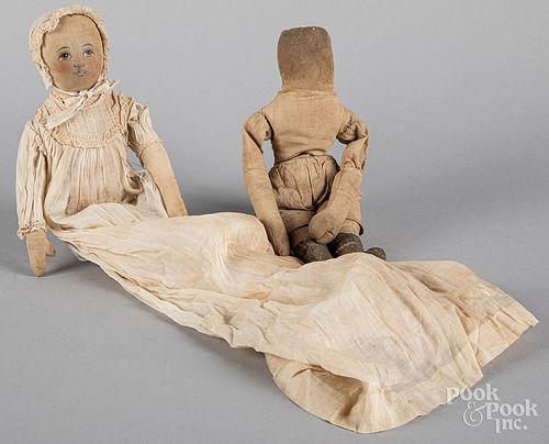 Two early cloth dolls, 19th c.
