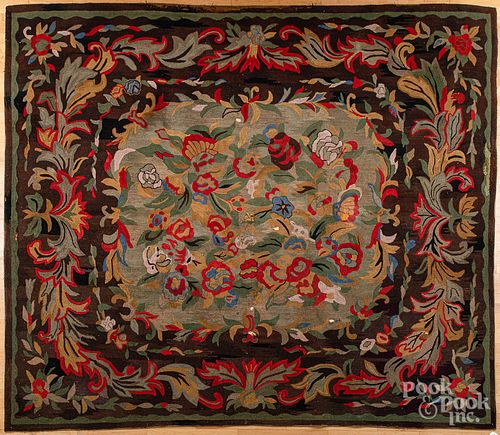 Room size floral hooked rug