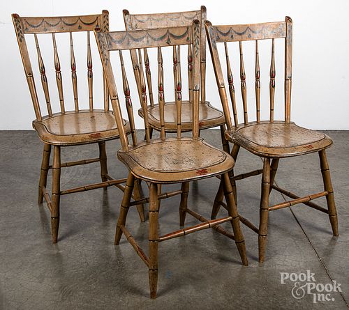 Set of four painted Windsor chairs, ca. 1830