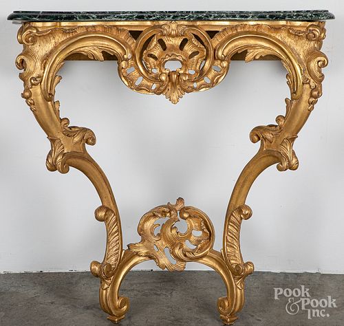 Carved giltwood marble top pier table