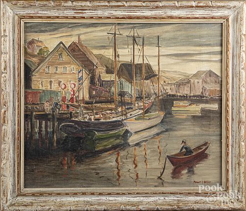 Maxwell Heller oil on canvas harbor scene