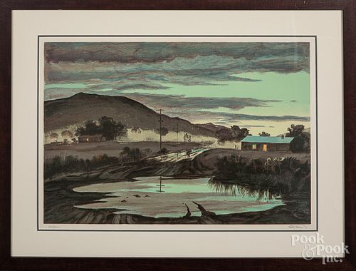 Peter Hurd signed lithograph landscape