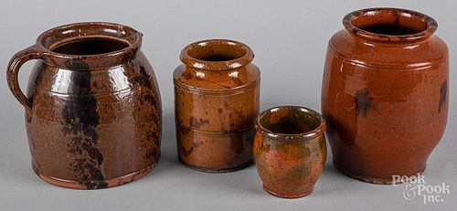 Four American redware vessels, 19th c.