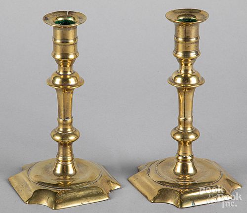 Pair of Queen Anne brass candlesticks