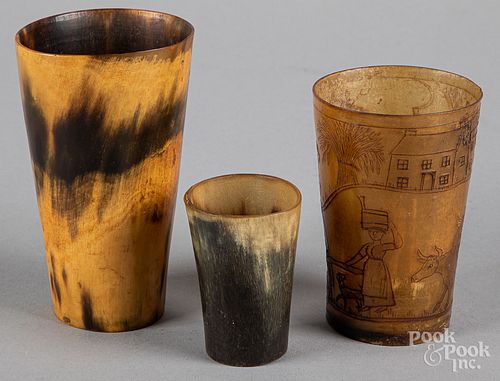 Three horn cups, 19th c.