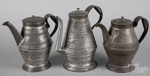 Three Pennsylvania tin coffee pots, 19th c.