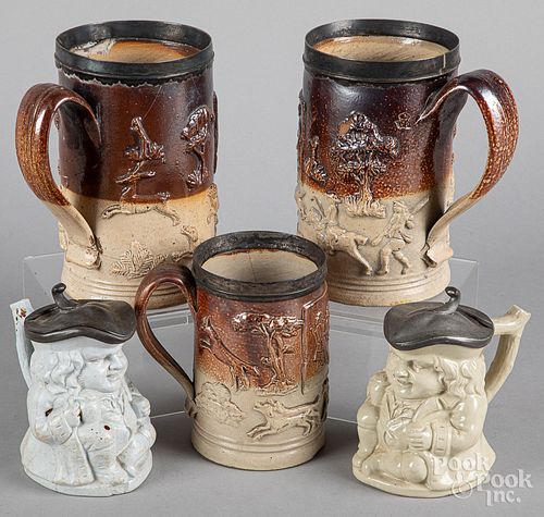 Three English saltgalze mugs