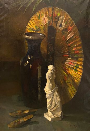 Ans van den Berg, A Still Life with a Japanese Fan and a Plaster Figure