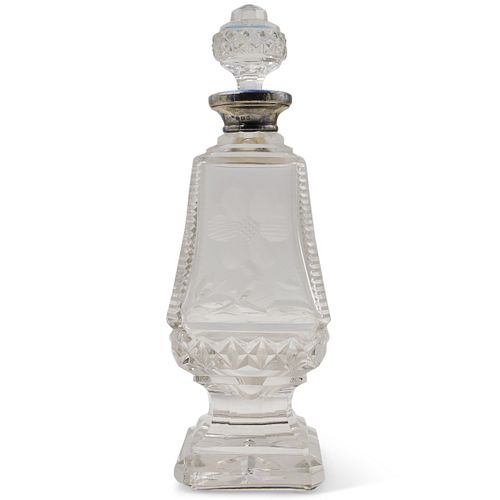 English Enamel Sterling and Crystal Cut Perfume Bottle