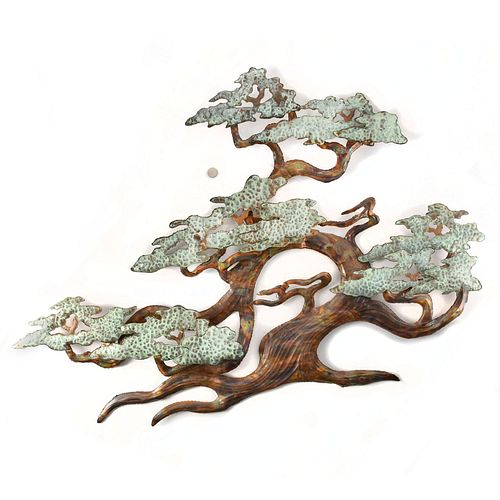 CHINESE BURNISHED COPPER PLATE ZEN TREE WALL SCULPTURE