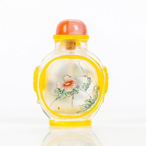 VINTAGE CHINESE SNUFF BOTTLE, MOUNTAINS AND FLORA