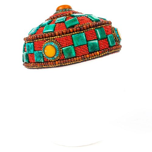 INDIAN TRADITIONAL CORAL AND TURQUOISE TRIBAL HAT