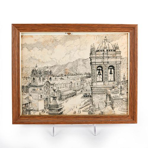 FRAMED INK ON PAPER, CIUDAD IN THE HILLS