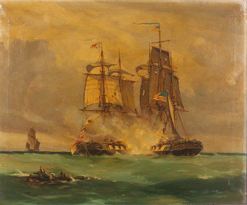 Thomas Whitcombe 
(British, c. 1760-1824)
Battle Scene in the English Channel between American Ship "Wasp" and the English Brig "Reindeer", 1812