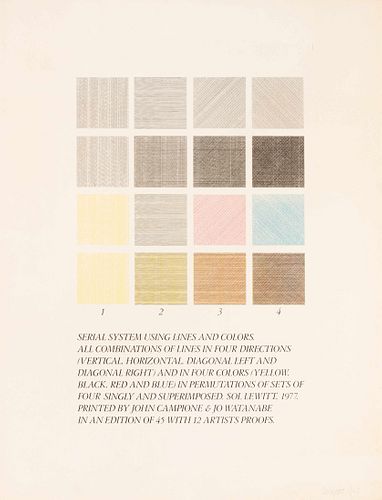 Sol Lewitt
(American, 1928-2007)
Serial System Using Lines and Color (set of five screenprints with cover sheet), 1977